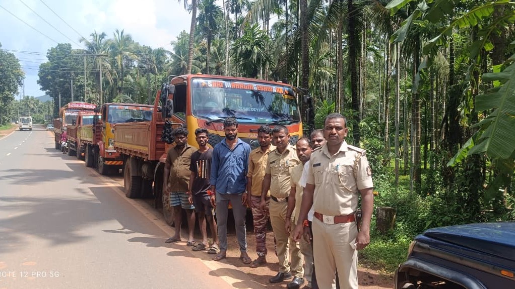 4 lorries worth Rs 45 lakh seized for illegally transporting laterite stone in Mangaluru