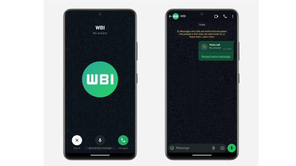 WhatsApp Voice message for missed calls.