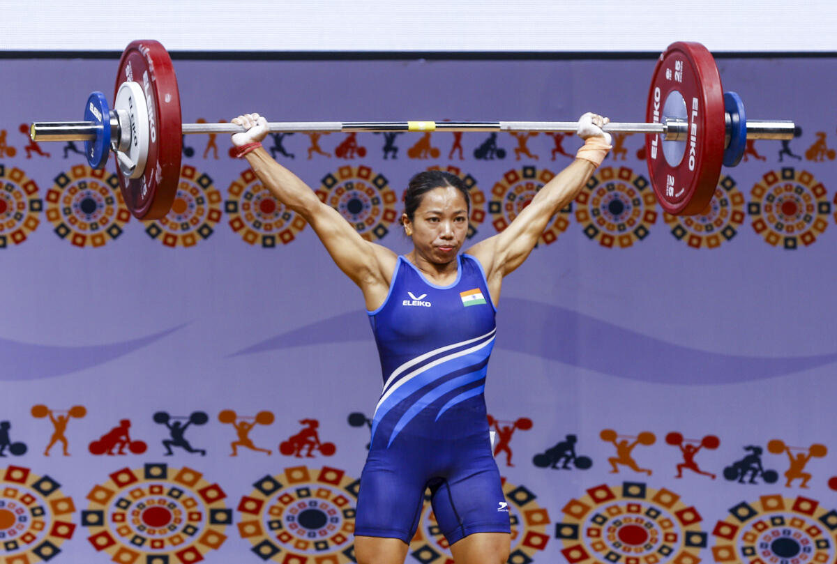 Olympic medalist Mirabai Chanu wins 48kg gold with a total lift of 193kg, 84kg+109kg, at the Commonwealth Weightlifting Championships, in Ahmedabad, Monday, Aug. 25, 2025.