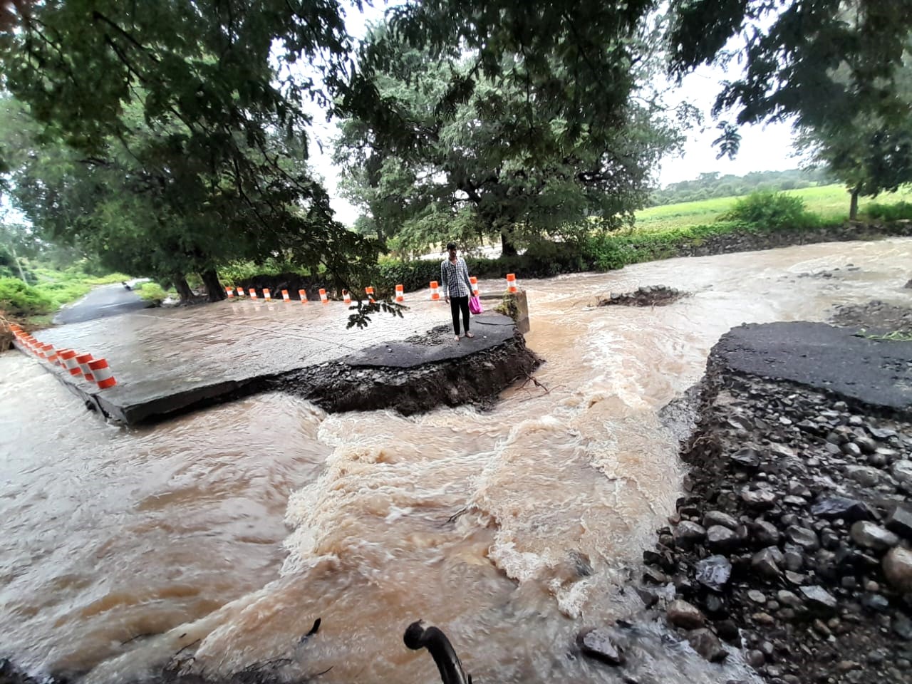 Chimmegaon and Chirki Thanda villages in Kamalnagar taluk of Bidar district were cut off from each other as the bridge connecting them was completely washed away in flood water. 