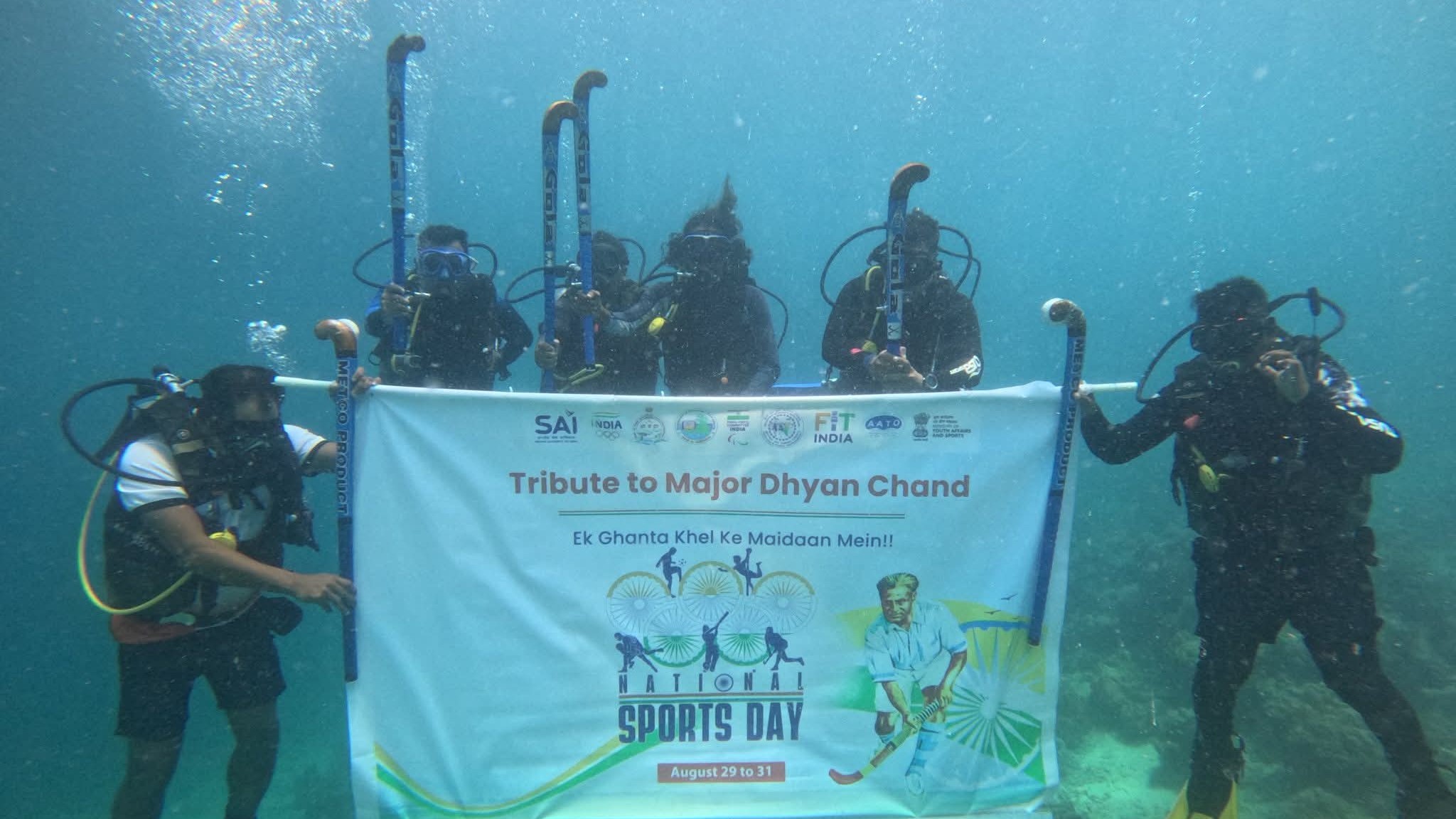 Undersea tributes to Major Dhyan Chand in Andamans