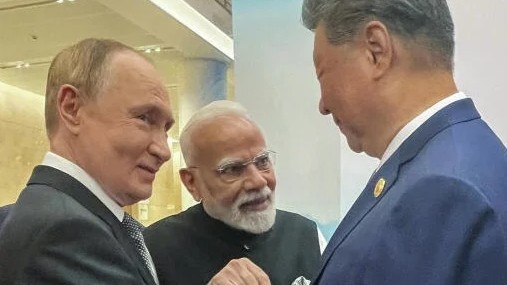 Prime Minister Narendra Modi with Russian President Vladimir Putin and Chinese President Xi Jinping at the Shanghai Cooperation Organisation summit in Tianjin, China.