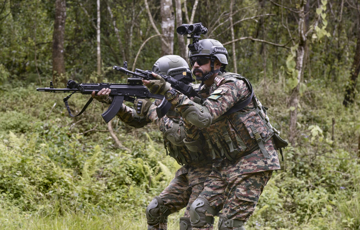 Indian Army soldiers participate in the joint military exercise 'MAITREE 2025' with Royal Thai Army at Foreign Training Node, Umroi Cantt., in Shillong, Meghalaya.