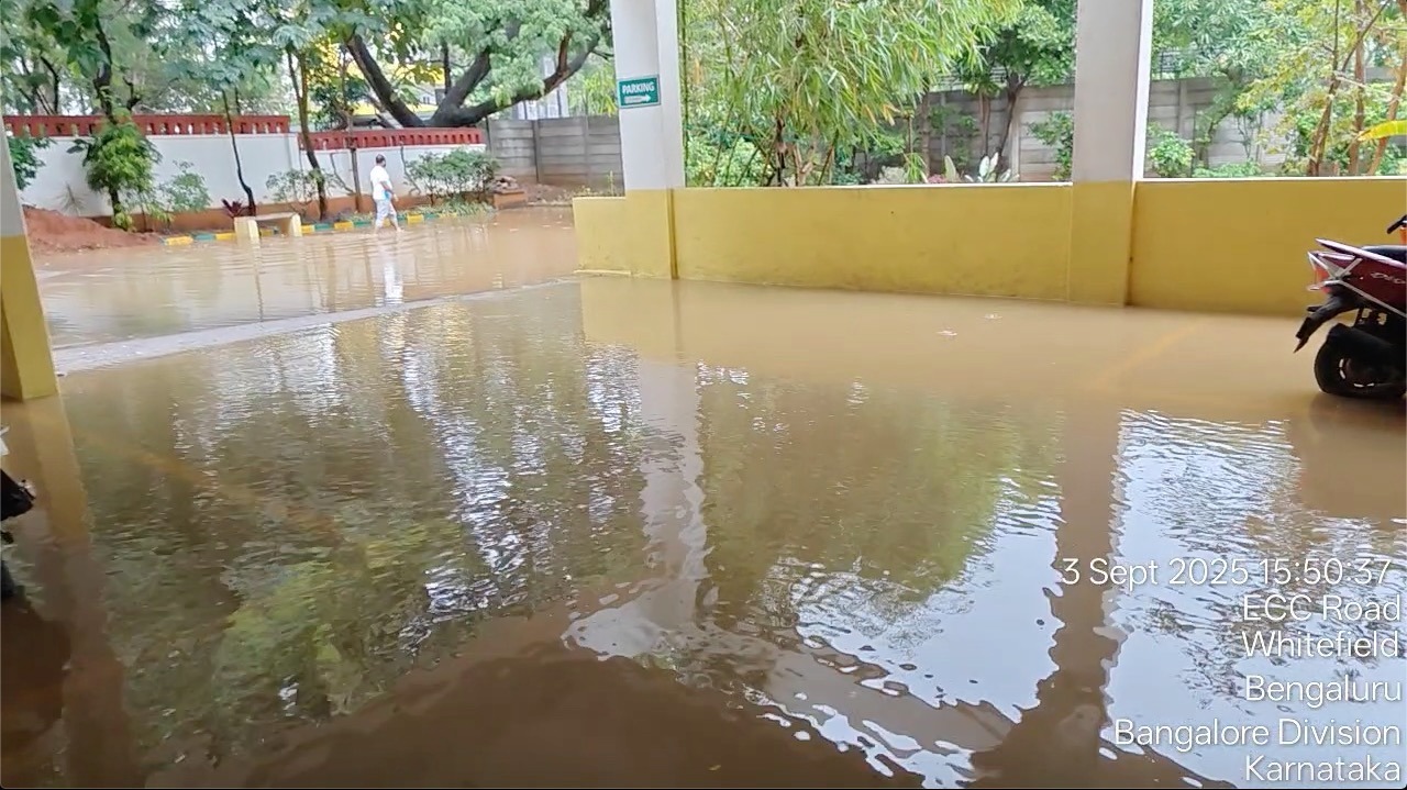 The flooded basement of the apartment complex.
