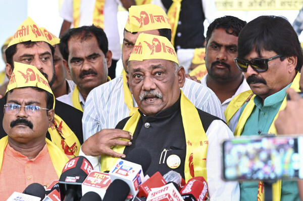 Rashtriya OBC Mahasangh National President Baban Taywade addresses media after the organisation ended its six-day-old protest