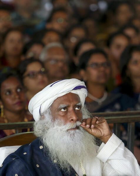 Spiritual leader Sadhguru Jaggi Vasudev during an event, in Bengaluru, Karnataka.