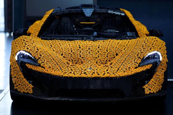 A life-sized McLaren built from Lego stands ahead of the IAA auto show, in Munich, Germany.