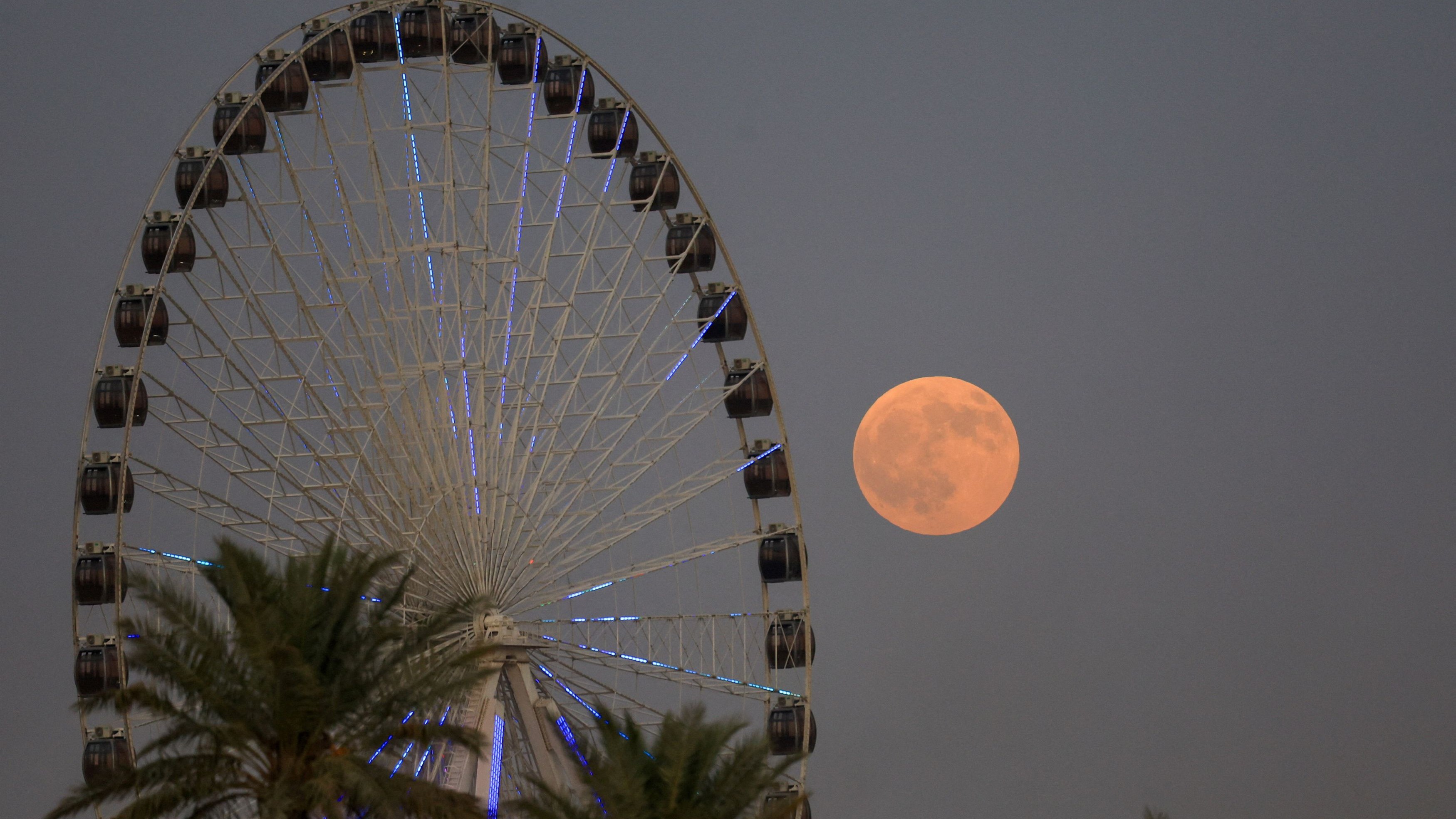The 'Blood Moon' rises in the sky during a total lunar eclipse in Baghdad, Iraq.