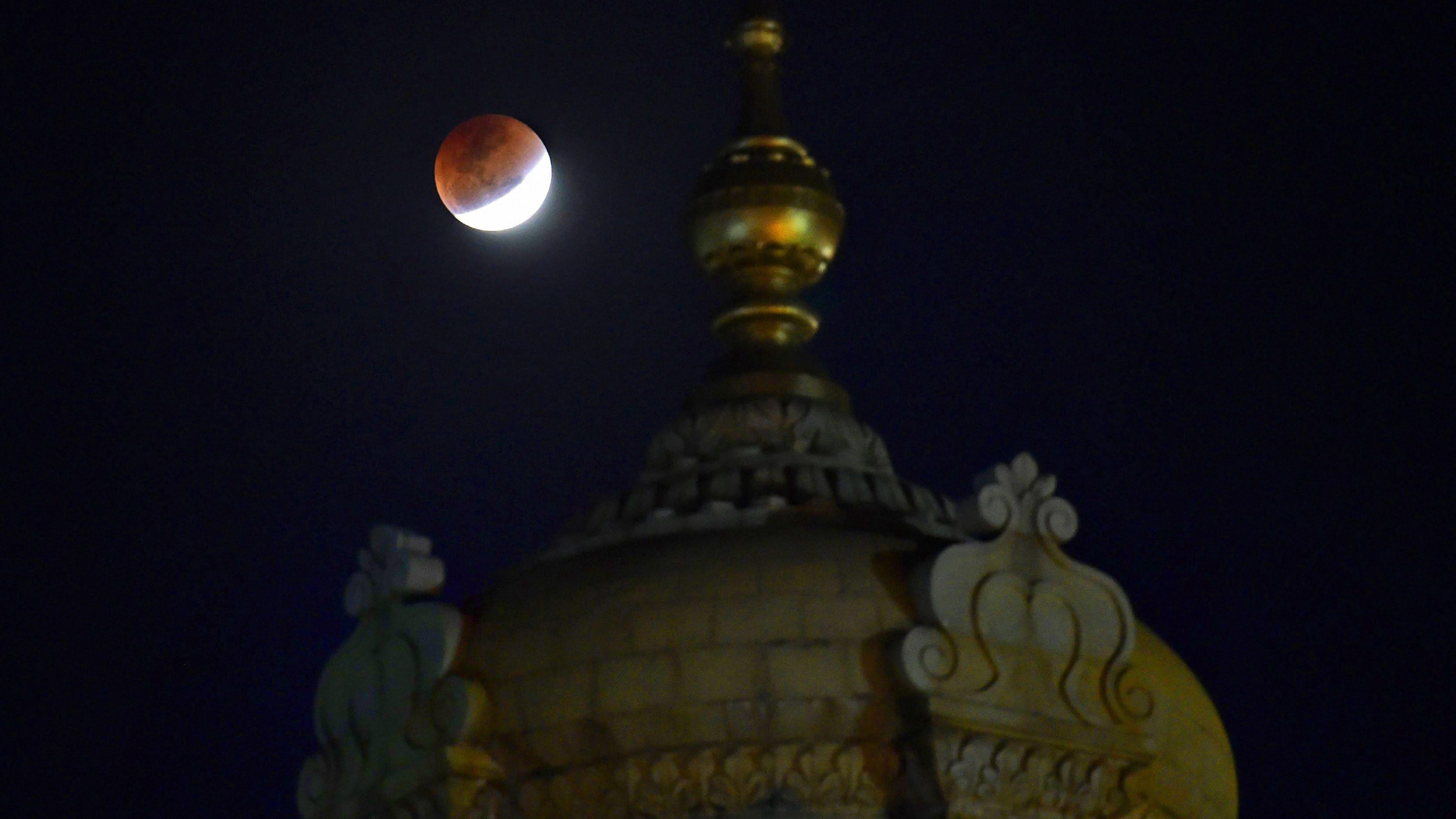 Moon is seen during lunar eclipse referred to as the super blue blood moon.