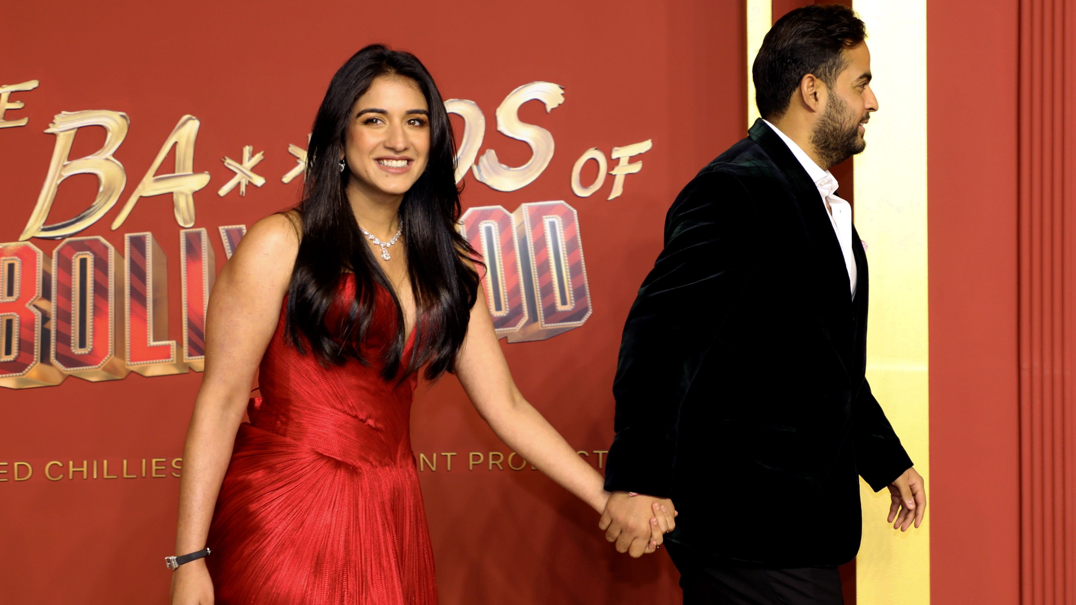 Akash Ambani gets clicked with his sister-in-law Radhika Merchant during the special screening of The Ba***ds of Bollywood.