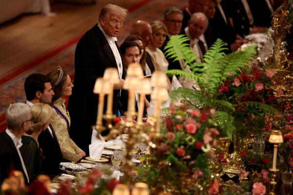 U.S. President Donald Trump speaks at the State Banquet during his state visit, at Windsor Castle, in Windsor.