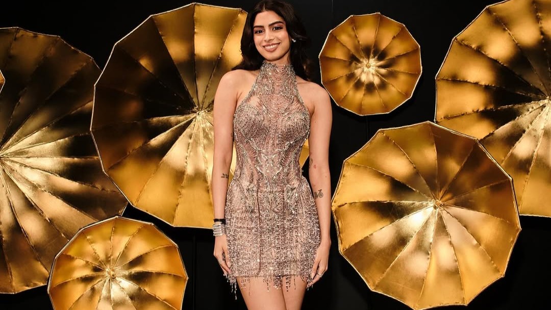 Khushi Kapoor looked radiant in a glittery short prom dress at the screening.
