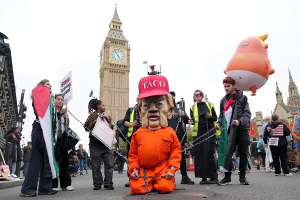 A person dressed as U.S. President Donald Trump takes part in a 'Trump Not Welcome' protest and rally during the state visit of U.S. President Donald Trump and first lady Melania Trump, in London.