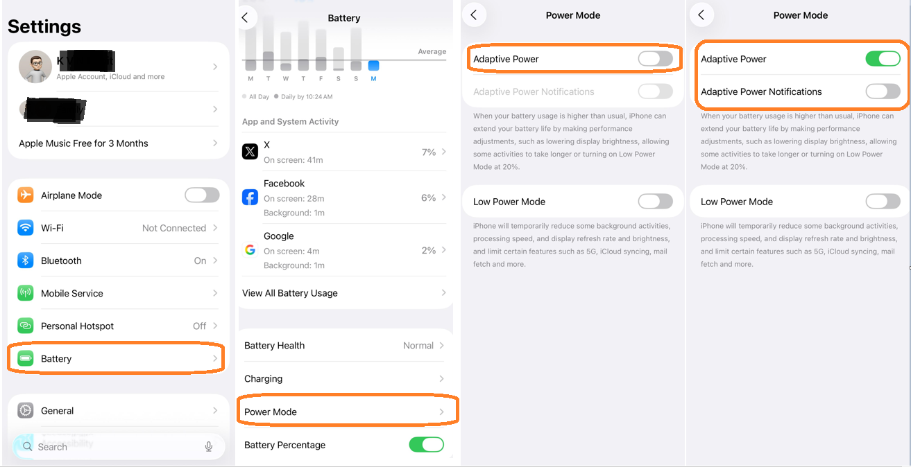 Adaptive Power mode on iPhone.