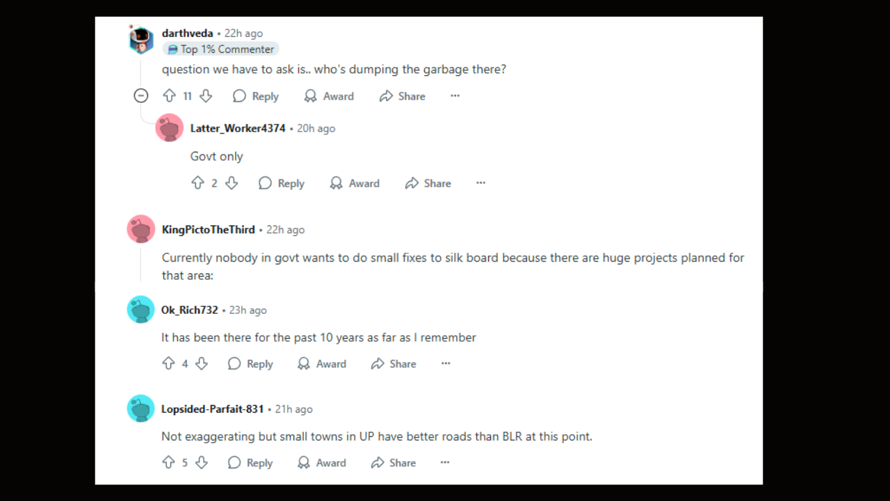 Comments on viral post about garbage dump at Bengaluru's Silk Board junction.