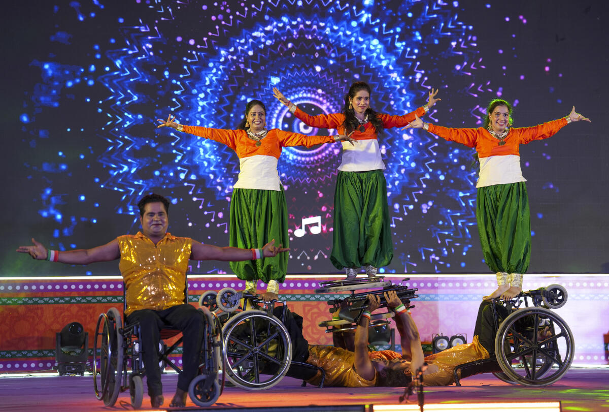 Artists perform during the opening ceremony of the World Para Athletics Championships 2025, at Jawaharlal Nehru Stadium, New Delhi, Thursday, Sept. 25, 2025.