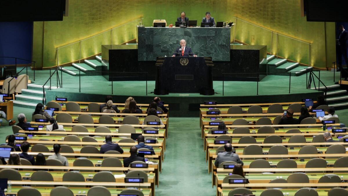 Delegates walk out of UN Assembly as Netanyahu takes stage to denounce Palestinian statehood