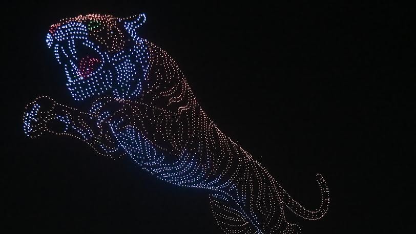 Mysuru Dasara: Tiger formation using 2983 drones sets Guinness world record