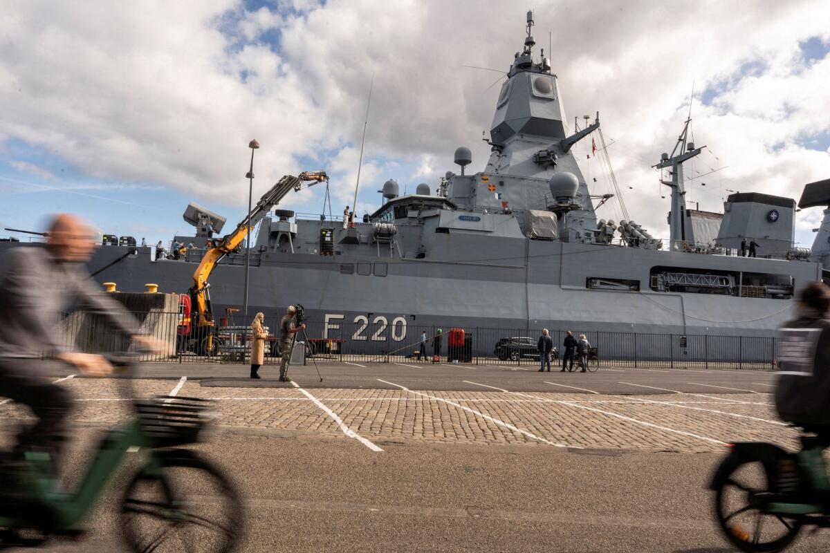 German Navy frigate FGS Hamburg F220 is docked in Copenhagen, ahead of the upcoming EU summit, Denmark September 28, 2025.