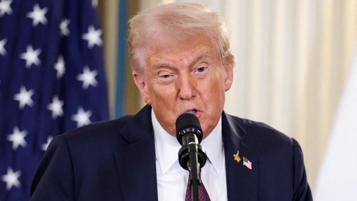 US President Donald Trump speaks during a joint press conference with Israeli Prime Minister Benjamin Netanyahu.
