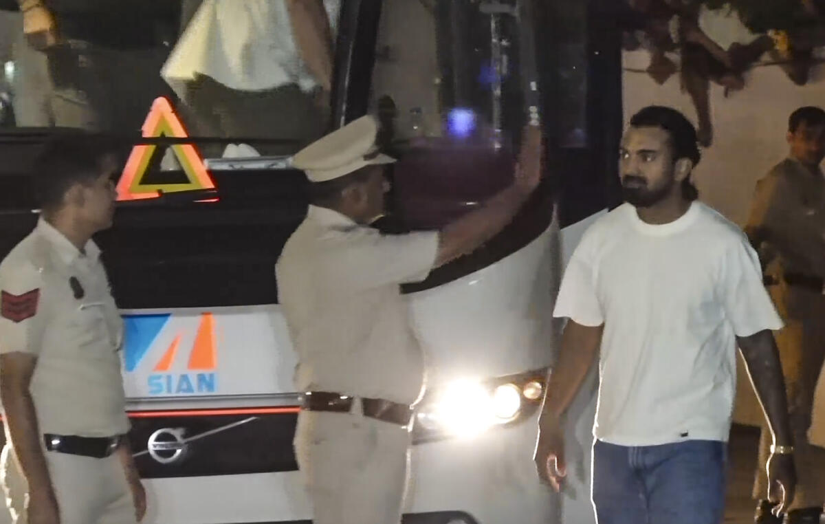 Indian cricketer KL Rahul arrives for a dinner at the residence of head coach Gautam Gambhir, in New Delhi.