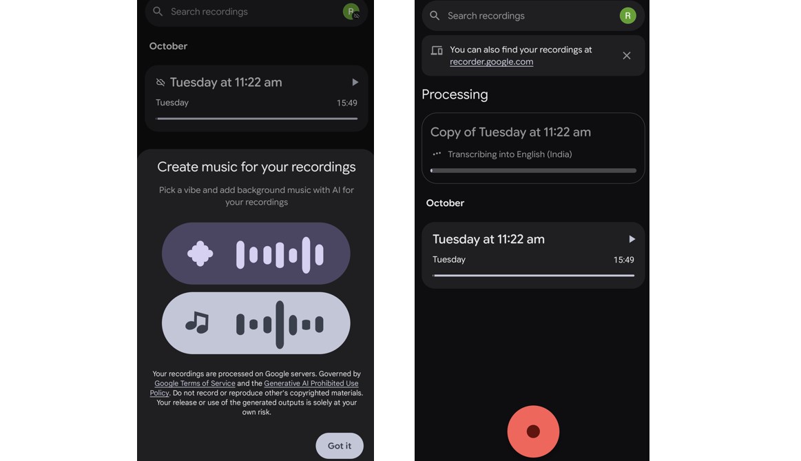 Google Pixel 10 Pro Fold supports gen AI-powered audio transcription feature and also users can create music with voice recordings.