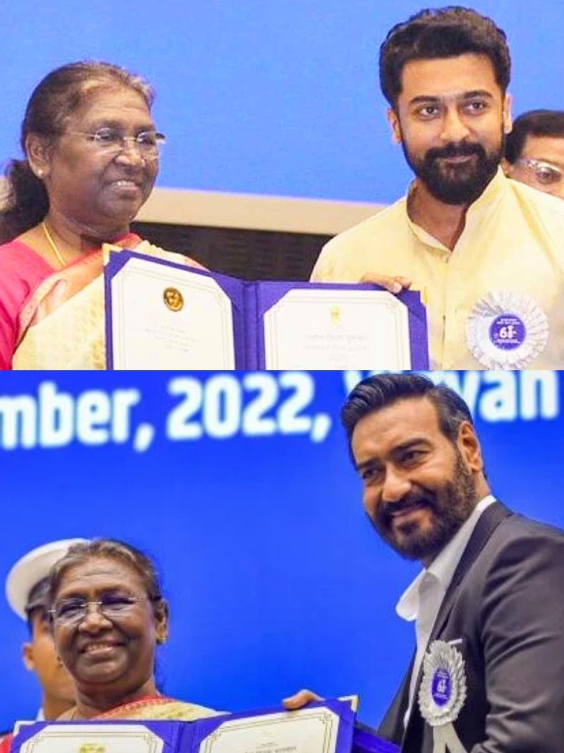At the 68th National Film Awards, Ajay Devgn earned the Best Actor award for his impressive portrayal in Tanhaji: The Unsung Warrior, while Suriya was recognized for his gripping performance in Soorarai Pottru.