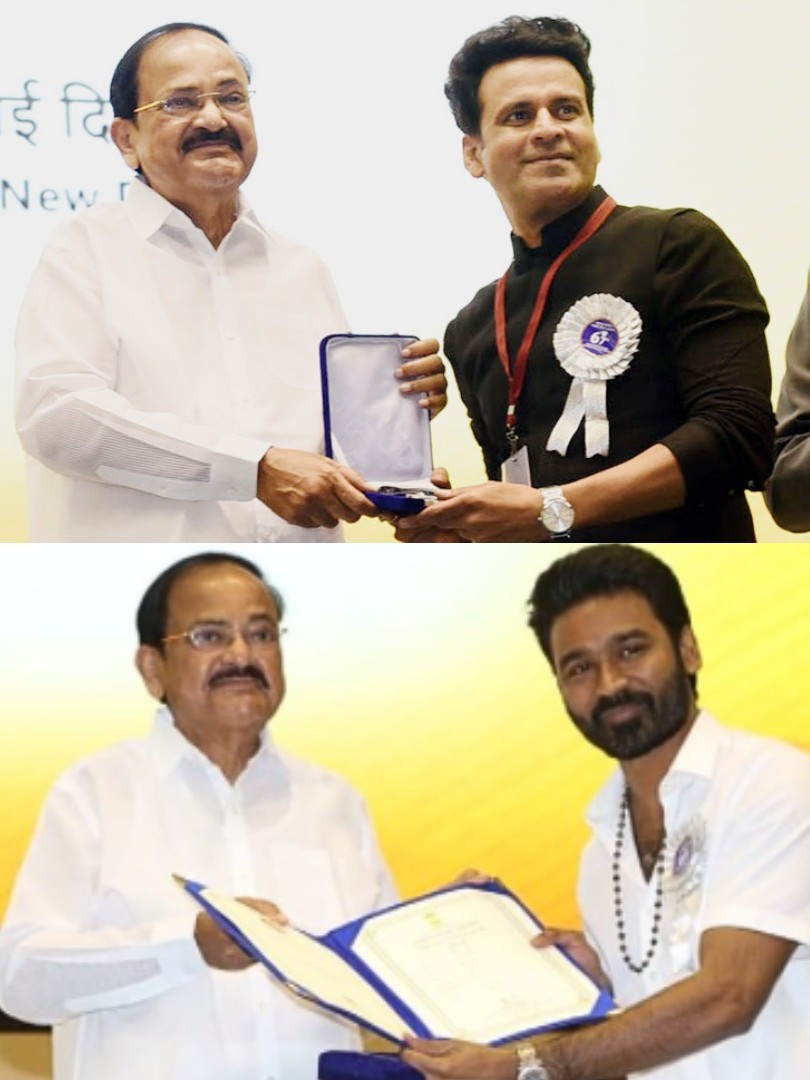 Manoj Bajpayee won the National Award for his powerful role in Bhonsle, and Dhanush was recognized for his gripping performance in Asuran during the 67th National Film Awards.