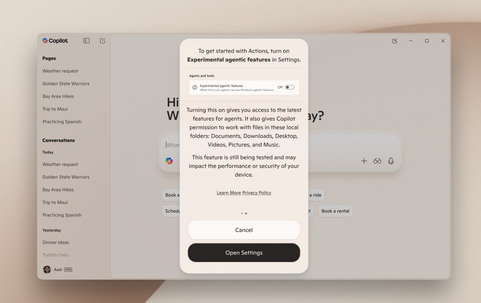 Microsoft to test new Agentic AI feature called Copilot Actions for PCs.