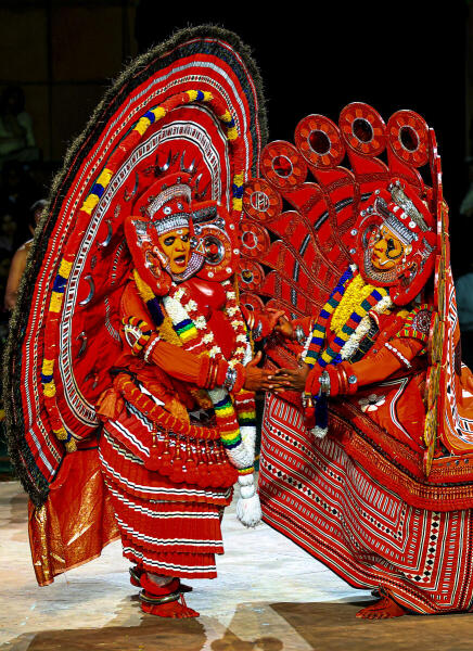 Kerala artists perform 'Theyyam' during Lokrang Festival 2025 at Jawahar Kala Kendra, in Jaipur, Rajasthan.