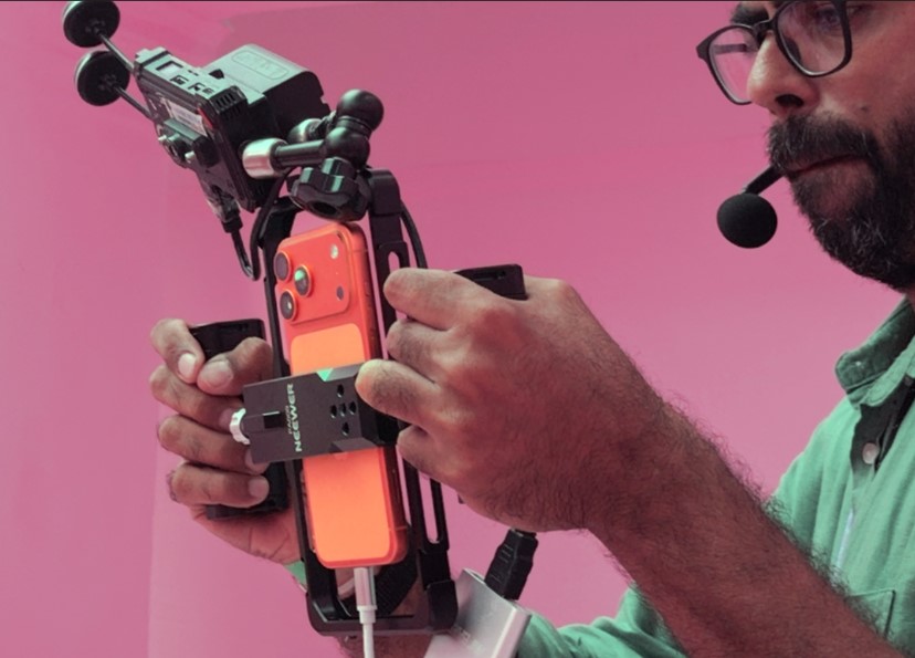 Himanshu Lakhwani, DOP (Director of Photography) and Cinematographer shooting the 'Rangoli’s got rhythm' video reel with Apple iPhone 17 Pro Max .