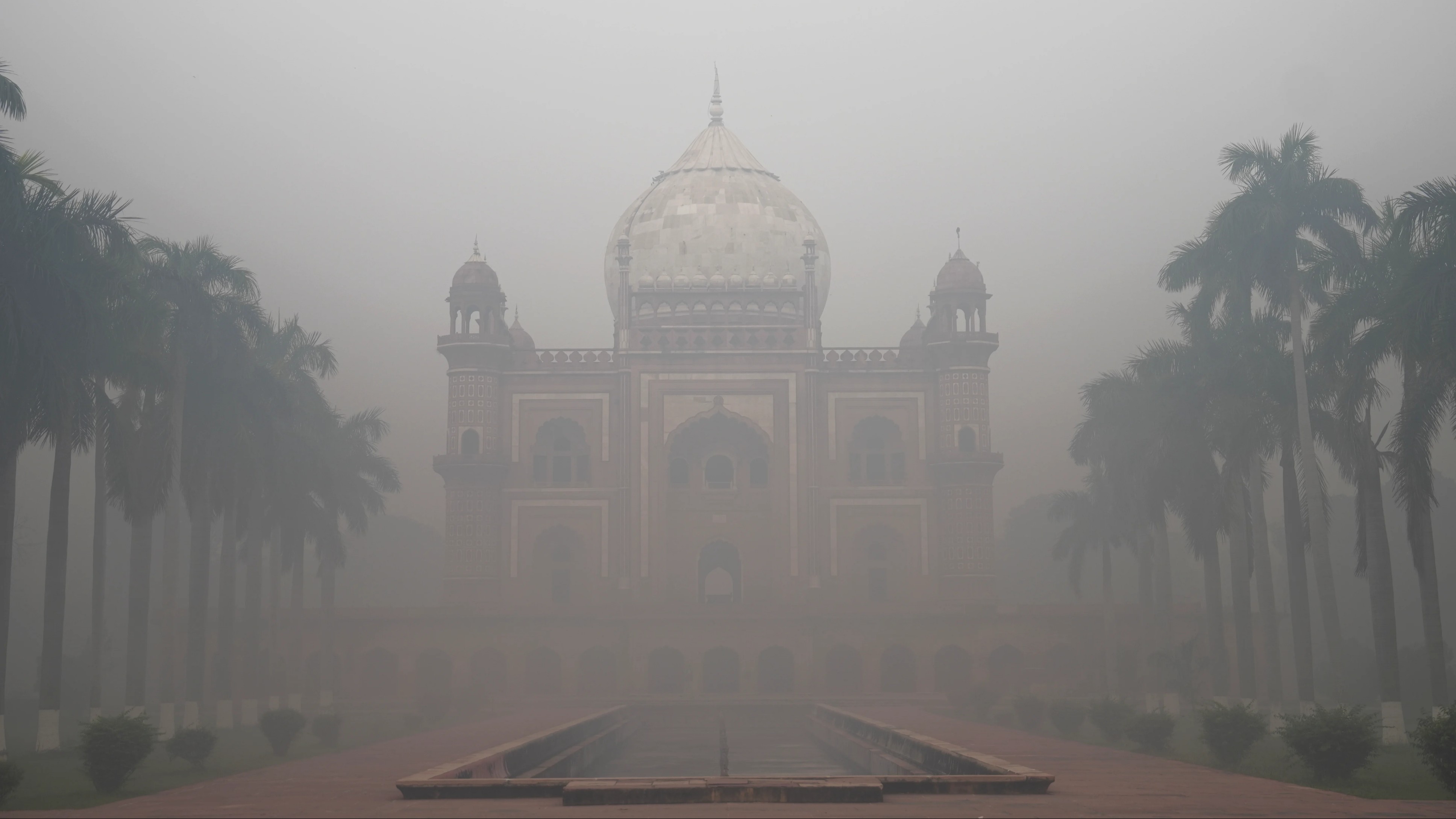 A view of Safdarjung's Tomb was barely visible through the thick haze, as air quality worsened across Delhi-NCR, in New Delhi.
