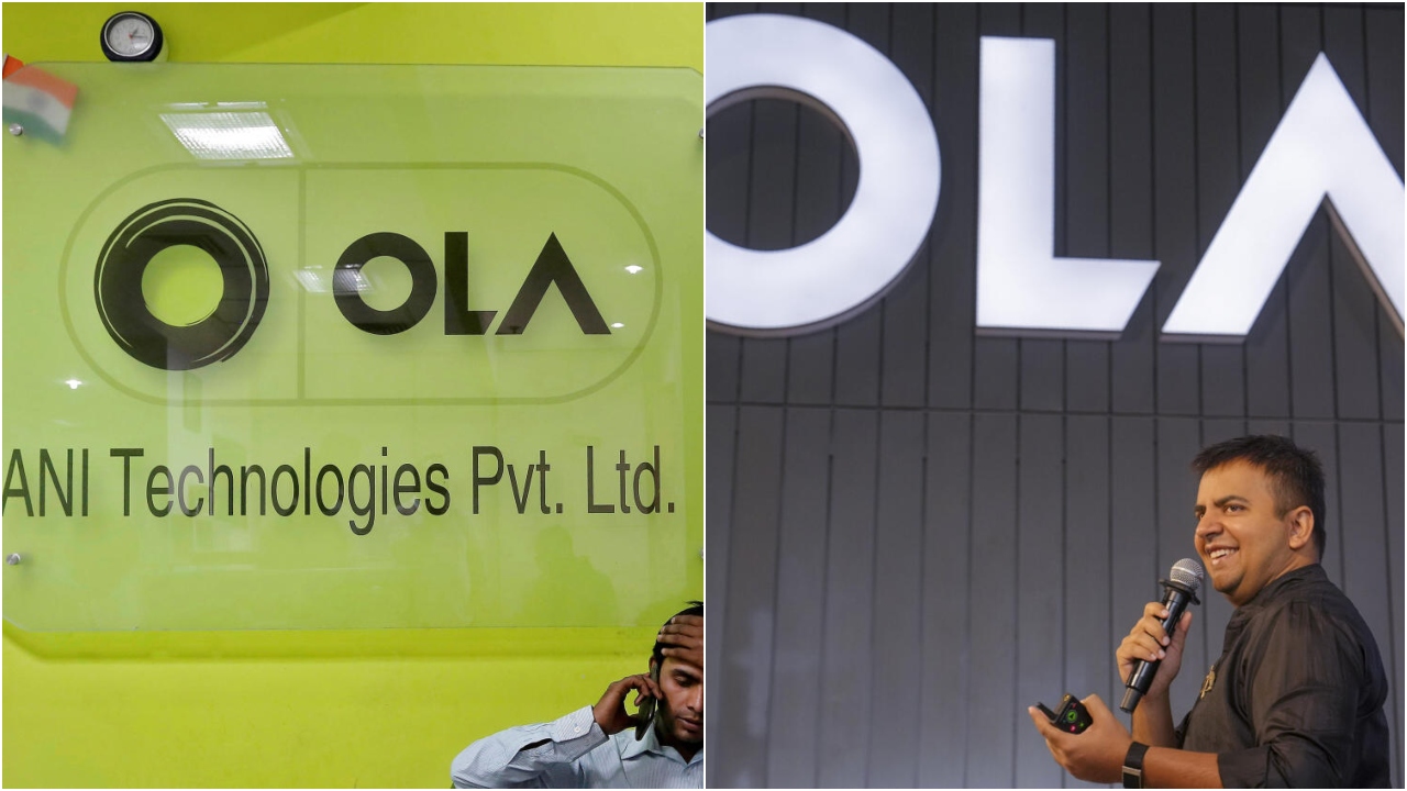 An Ola office in India(L), founder  Bhavish Aggarwal