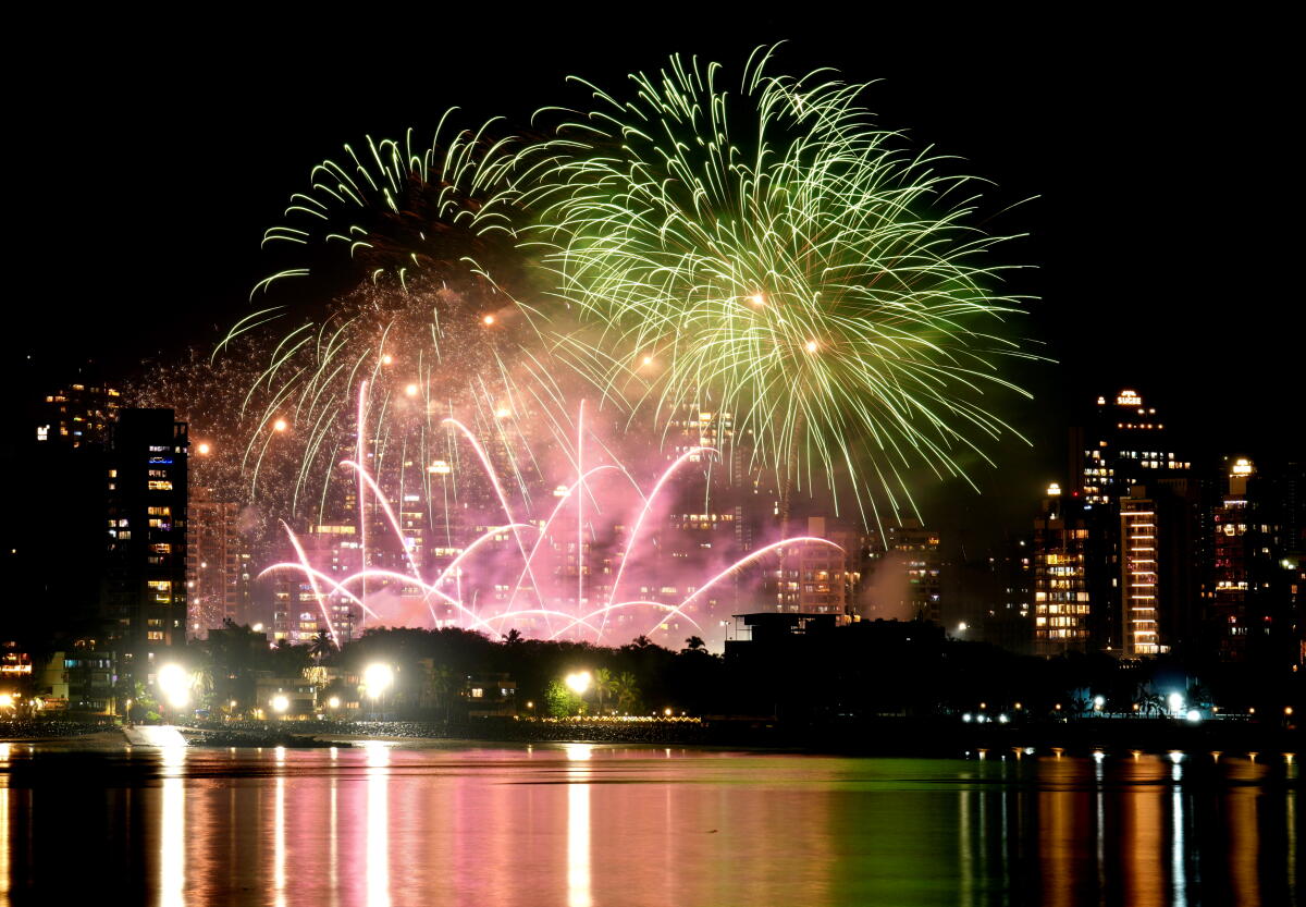 Fireworks light the sky as part of Diwali festival celebrations, at Chhatrapati Shivaji Maharaj Park in Mumbai.