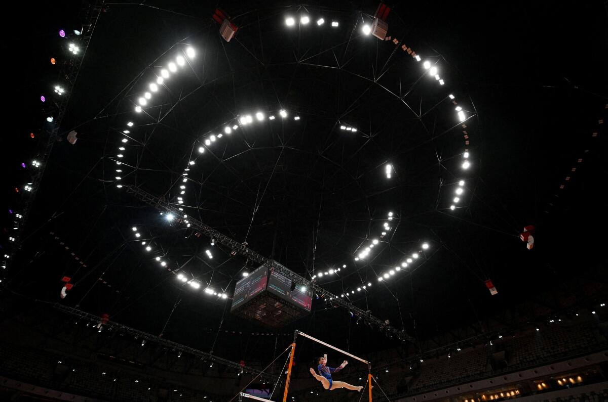 Philippines' Elaiza Andriel Yulo in action during her uneven bars exercise.