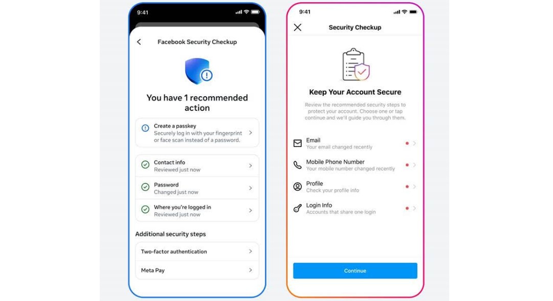 Security checkup feature in Facebook and Instagram.