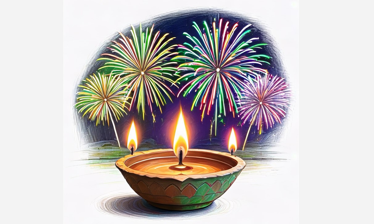 Synthetic Deepavali festive E-Greeting card generated by Apple Intelligence-powered Image Playground application.