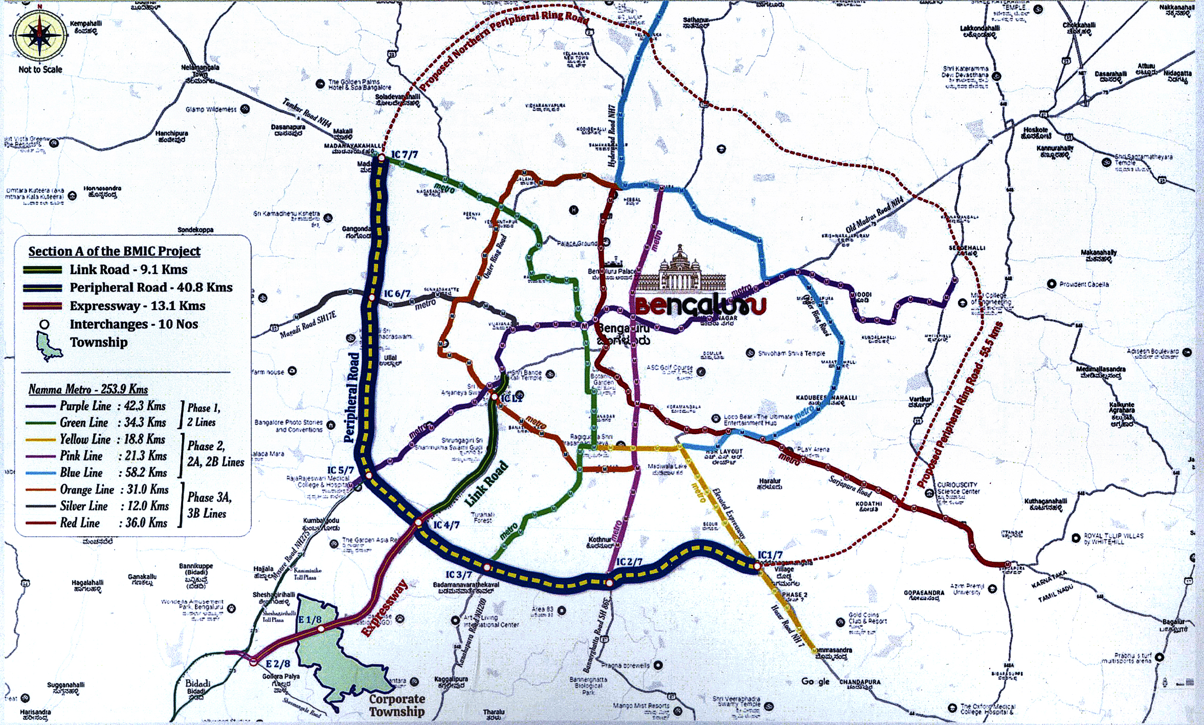A map indicating integration of Metro Rail with the NICE Peripheral Ring Road