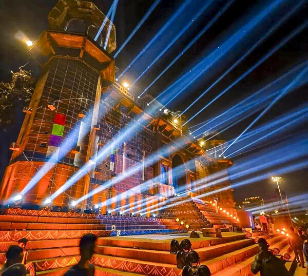 A rehearsal of a laser light show ahead of the Dev Deepawali celebrations, at Chet Singh Fort, in Varanasi, Uttar Pradesh.