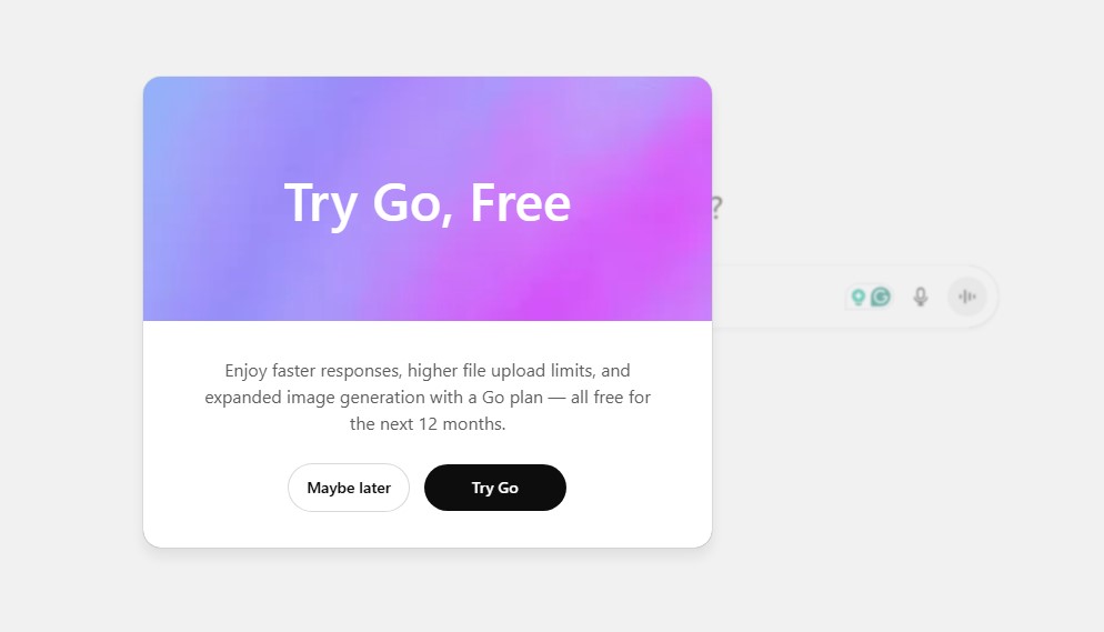 ChatGPT Go ad flashes on the screen.