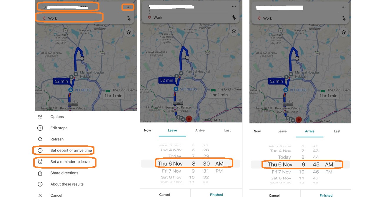 Steps on how to setup reminder for road trip on Google Maps.