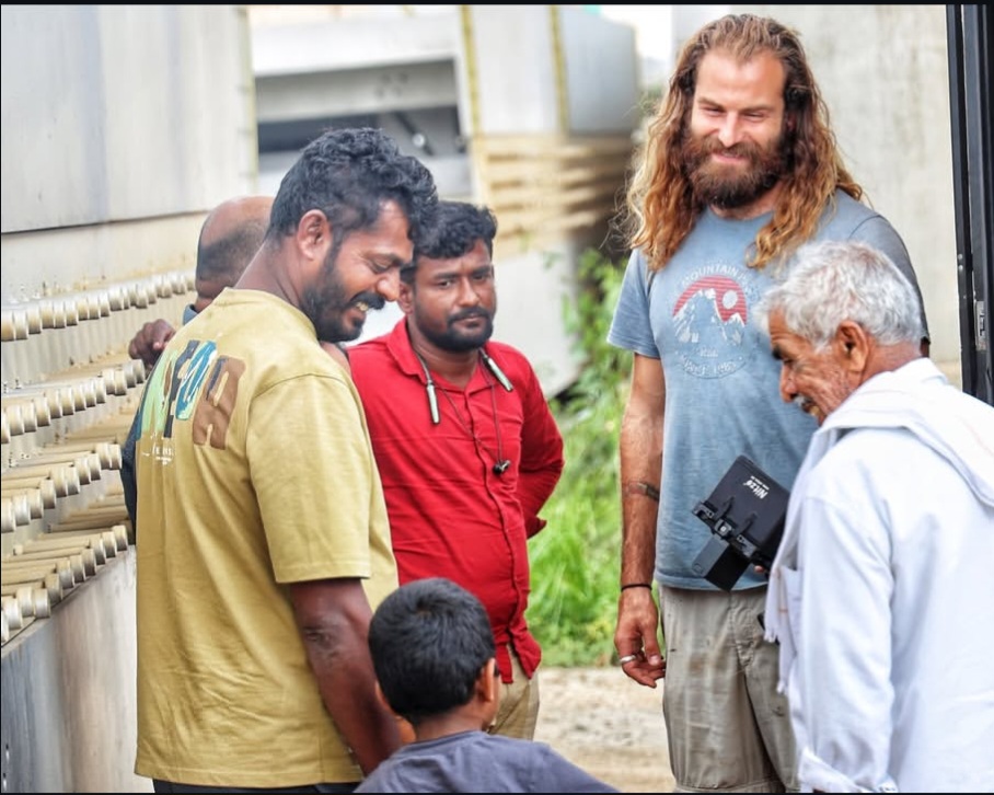Faint posted a picture of Manju (yellow tshirt), the lead driver for the team, meeting his family in Bengaluru after a month, on Instagram. Videographer Benjamin Cooker looks on. 