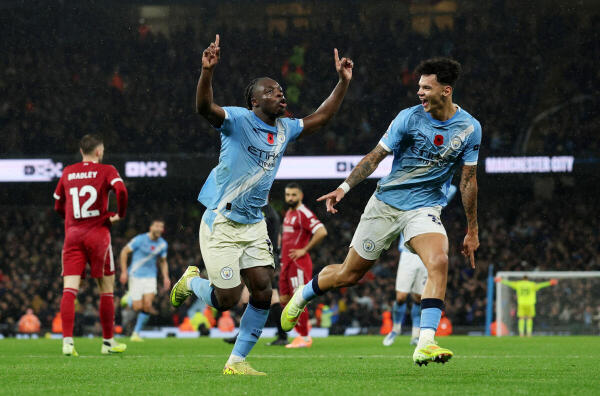 Premier League - Manchester City v Liverpool - Etihad Stadium, Manchester, Britain - November 9, 2025 Manchester City's Jeremy Doku celebrates scoring their third goal.Credit: Reuters 