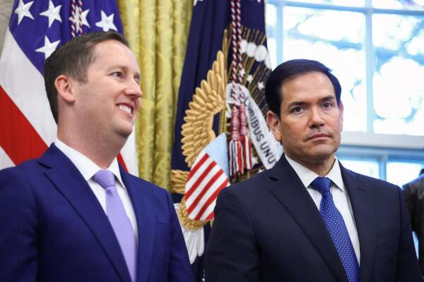 Sergio Gor stands with U.S. Secretary of State Marco Rubio, during the swearing-in ceremony for Gor as U.S. Ambassador to India, at the White House in Washington, D.C., U.S., November 10, 2025. Credit: Reuters