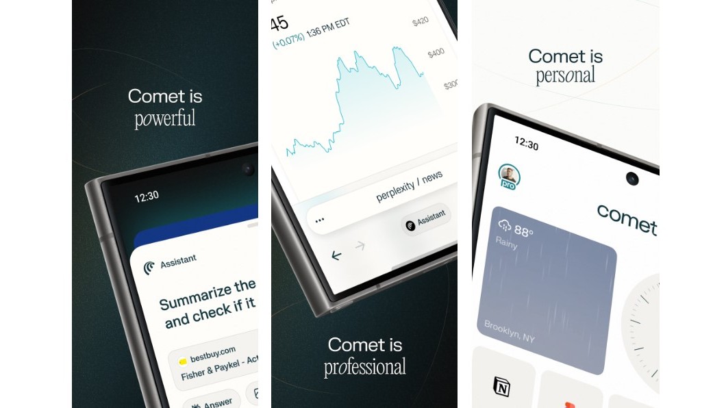 Comet AI browser UI for Android phone.