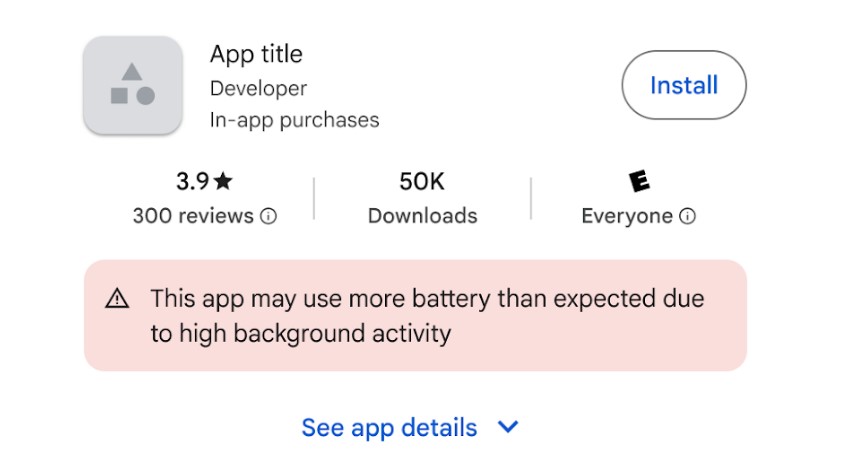 Google's warning to app having high background activity.
