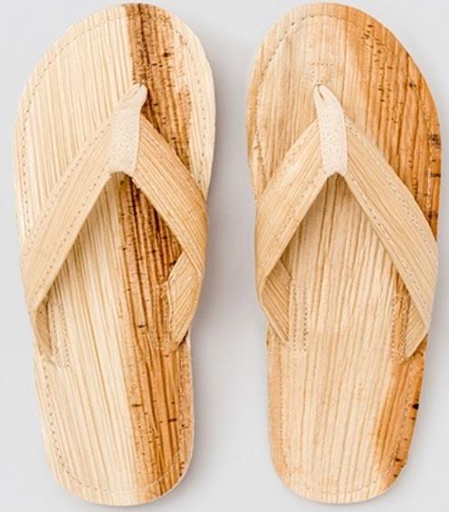 Footwear made of areca leaf sheath.