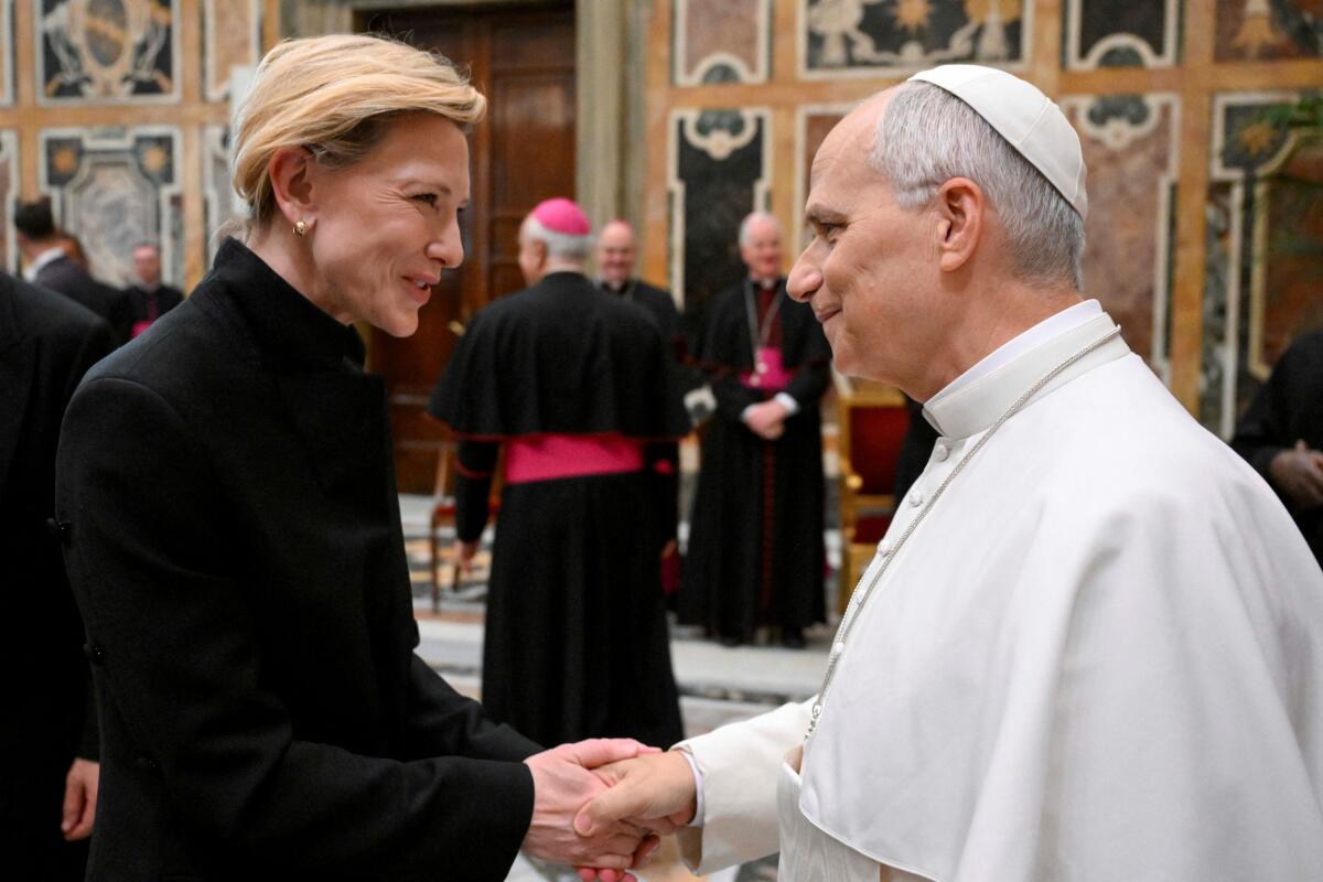 Pope Leo XIV meets with actor Cate Blanchett. Credit: Reuters