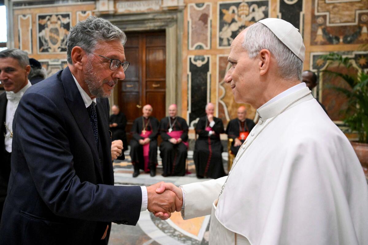 Pope Leo XIV meets with actor Sergio Castellitto. Credit: Reuters