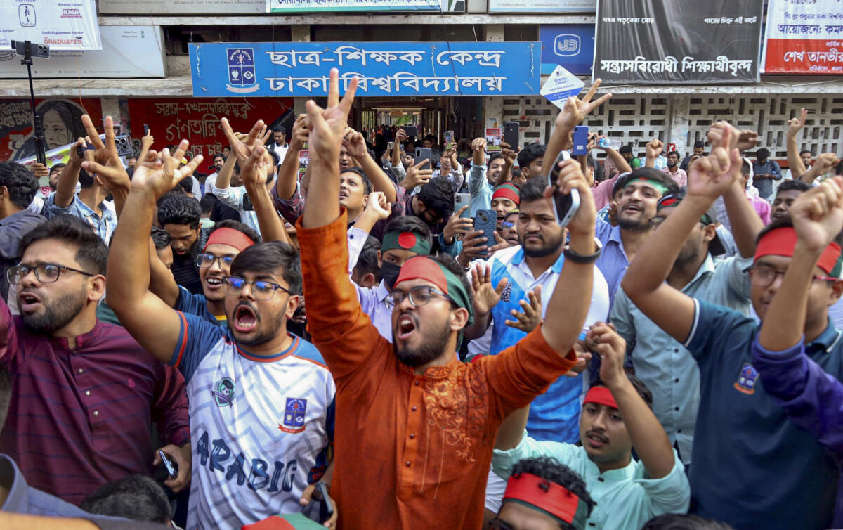 People celebrate after the International Crimes Tribunal sentences ousted former Prime Minister Sheikh Hasina to death in absentia for crimes against humanity, in Dhaka, Bangladesh.